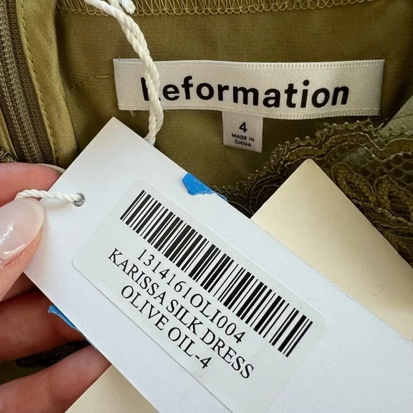 NWT REFORMATION KARISSA SILK DRESS - OLIVE OIL GREEN